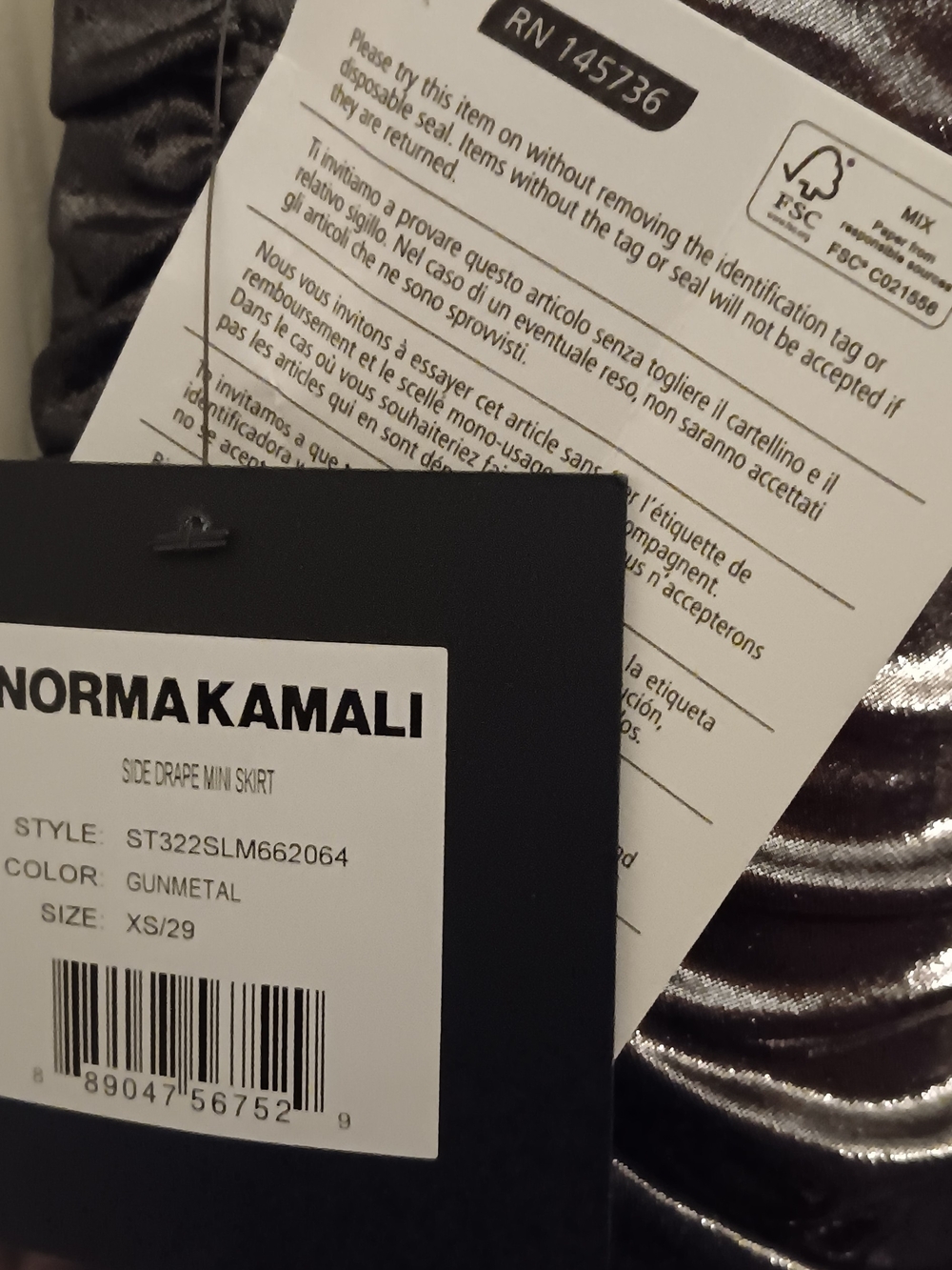Norma Kamali Black Shiny Ruched Asymmetrical Skirt Women's Size XS New With Tags - Picture 5 of 6